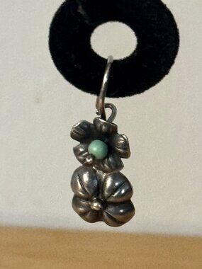 Sterling Silver Small Flower Earrings Taxco Turquoise French Wire Vintage